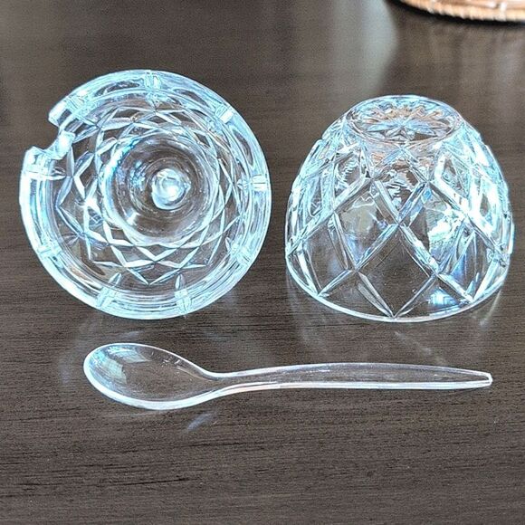 Vintage Clear Glass Pear Shaped Jam Jar Condiment Serving Dish with Spoon - Picture 6 of 10